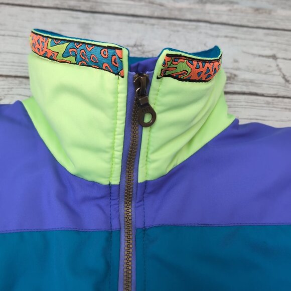 Edge Wear Ski Jacket Purple Teal Neon 90s Retro Colorblock – Women’s 12 - Picture 3 of 8